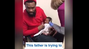 Father Comforts His Newborn While Getting The First Shots!