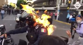 Guadalajara Police Gets Set On Fire By Protesters