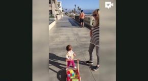 Cute! Toddler Checks Out A Hot Shirtless Guy!