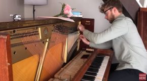 Guy Puts On Guitar Strings On A Piano!