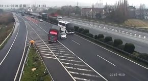 Horrible Driver Causes Two Semi Trucks To Crash!