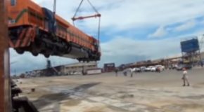 Huge Locomotive Gets Dropped During Delivery!