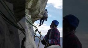 Rock Climber Almost Defies Gravity, Almost!