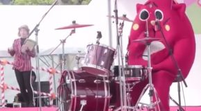 Costumed Drummer Is Overqualified For His Job!