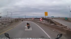 Truck’s Dashcam Captures A Motorcyclist Crashing!