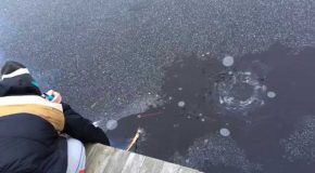 Man Sets Off A Firework Under The Ice!