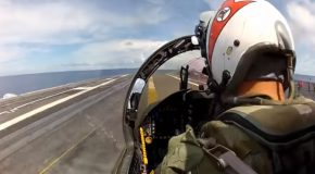 Carrier Break And Landing Of A F/A-18 Fighter Jet!