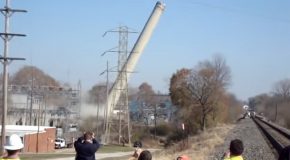 Chimney Being Destroyed Falls The Wrong Way!