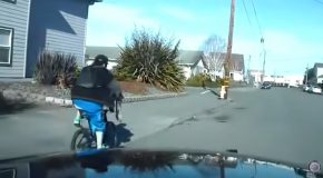 Stupid Guy On A Bicycle Tries To Outrun The Cops, Gets Hit By Another Car!