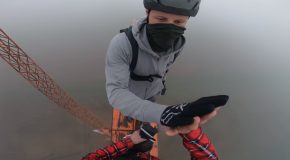 Executing A 50meter BASE Jump From A Steampunk Wind Turbine!