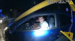 Horribly Impaired Driver Hits Squad Car, Destroys Traffic Light, Tries To Play It Off!