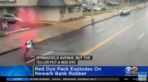 Red Dye Pack Explodes Near Bank Robber But Misses Him!