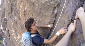 Man Gets Out-Climbed By Free Solo Rock Climber!