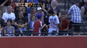 Good Kid At Baseball Match Hands His Ball To Sad Kid Who Didn’t Get Foul Ball!