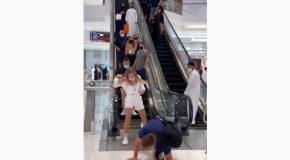 People On An Escalator Fall For The Invisible Rope Prank!