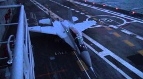 MiG-29KUB Takes Off At Night From Vikramaditya!