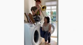 Guy Pranks His Mother With Some Timed Trombone Notes!