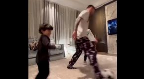 Messi Plays Some Football With His Sons In His House, Has No Mercy On Them!