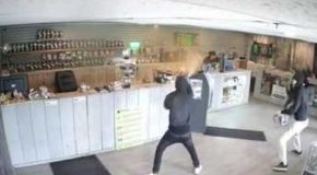 Robbers Carrying Mace Get Defeated By Shop Clerk With A Giant Glass Bong!
