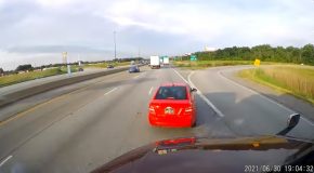 Car Takes Sudden Right Turn And Almost Causes Accident On Freeway!