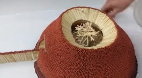 Incredible Volcano Made Out Of Matchsticks, Cool Chain Reaction!