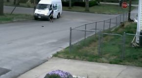 Security Camera Catches A FedEx Van Rolling Away And Crashing Into A House!