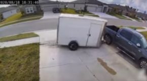 Trailer Goes Loose And Hits A Parked Car!