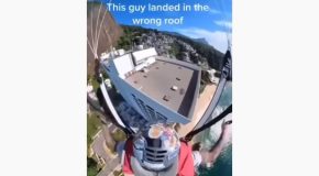 Paraglider Accidentally Lands On The Wrong Roof, Jumps Away From Security!