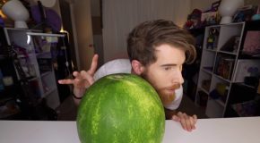 Man Explodes A Watermelon Using Rubber Bands!