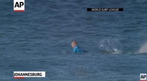Surfer Has To Fight Off A Shark During A Competition!