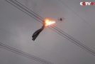 Drone With A Flamethrower Gets Rid Of A Net Stuck On A Power Line!
