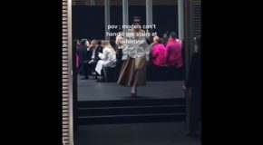Models Trip And Remove Their Shoes During The Valentino Spring Event