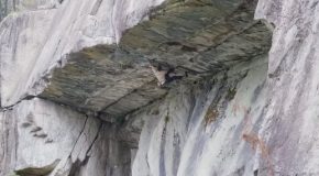 Rock Climber Climbs An Actual Ceiling On A Rock Face!