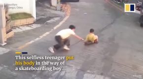 Boy Speeding Down A Slope Gets Saved By A Teenager In China