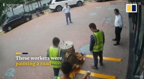 Manhole Covers Accidentally Get Blown Off By Chinese Workers