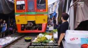 Thailand’s Maeklong Market, A Market Through Which Trains Pass
