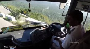Bus Driver Takes Hairpin Turns On A Mountain Road Very Easily