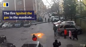 Manhole Cover Goes Flying After A Kid Sets Off A Firecracker
