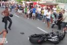 Shirtless Harley Davidson Rider Crashes, Gets Back Up