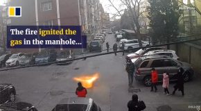 Manhole Cover Flies Off After A Kid Sets Off A Firecracker