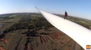 Man BASE Jumps From A Wind Turbine