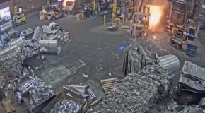 Forklift Gets Into An Accident In A Metal Foundry