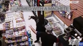 Robber Threatens Store Clerk With A Machete, Store Clerk Gets A Sword