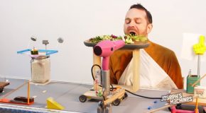 Man Feeds Himself A 5-Course Meal Using A Conveyor Belt
