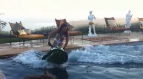 Woman Does Some Insane Flips On A Jetski In A Pool