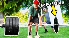 Challenging people to lift the impossible barbell for $100