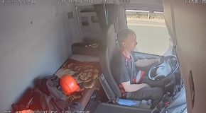 Russian Trucker Hits A Divider And Crashes