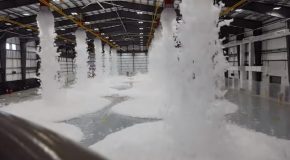 Testing Out High-Expansion Foam For Fire Safety Inside An Aircraft Hangar