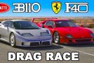 Incredible drag race between the famous Ferrari F40 and the Bugatti EB110