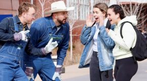 Man dressed up as a country man beatboxes